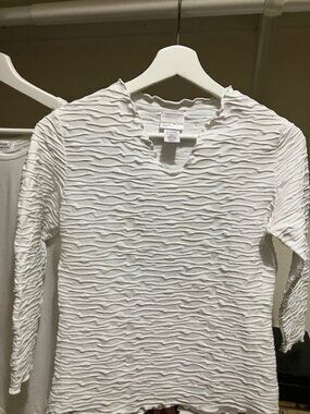 Haystacks Surreal Textured White Stretch Top Women’s Small Long Sleeve USA